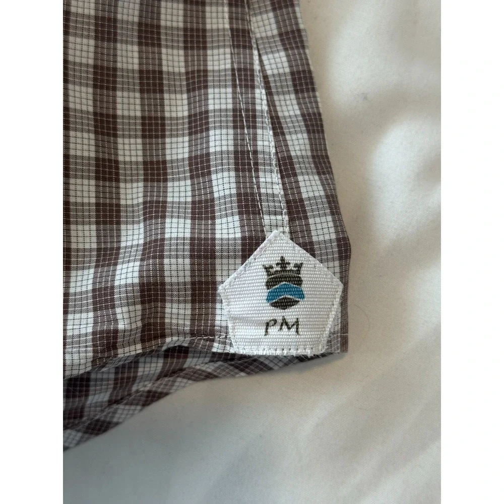 Peter Millar Long‎ Sleeve Button Down Shirt Mens Large Plaid Brown L